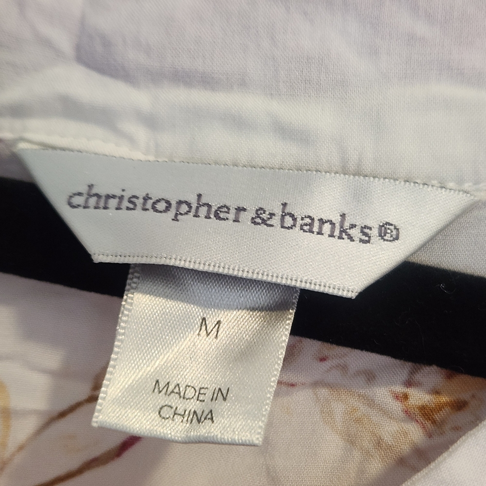 Christopher & Banks Red and Yellow Floral Blouse Size M Euc - Picture 3 of 4